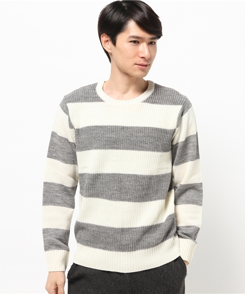 ikka（イッカ）の「畦切替ボーダープルオーバー（ニット/セーター・メンズ・ネイビー/ライトグレー/ホワイト・SMALL/LARGE/MEDIUM/X-LARGE）」の3枚目の写真