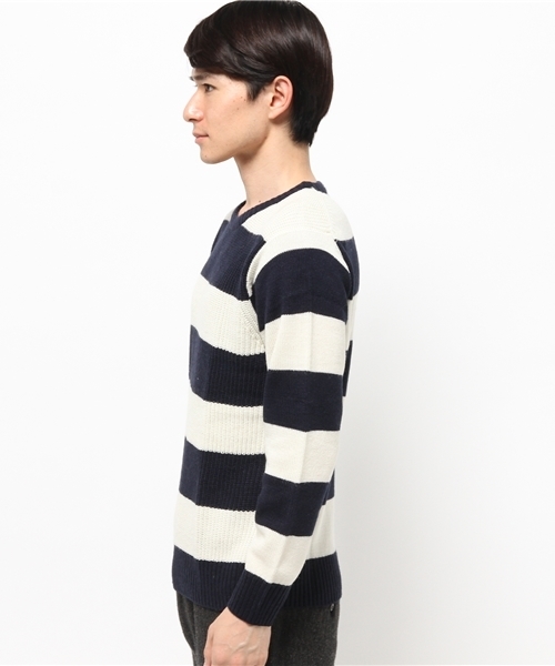 ikka（イッカ）の「畦切替ボーダープルオーバー（ニット/セーター・メンズ・ネイビー/ライトグレー/ホワイト・SMALL/LARGE/MEDIUM/X-LARGE）」の4枚目の写真