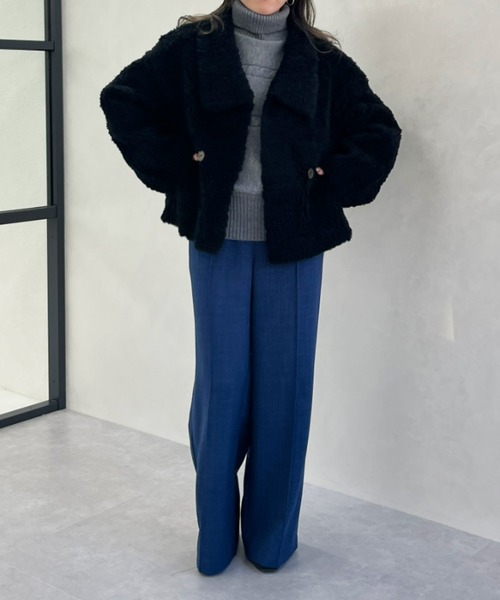 MISCH MASCH(ミッシュマッシュ)の「一部店舗限定 ビッグカラーショートボアジャケット(その他アウター・レディース・アイボリー/ブラック・フリ-)」の7枚目の写真