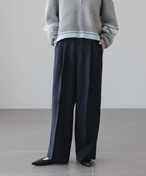 LOWRYS FARM（ローリーズファーム）の「メランジツイルワイドパンツ　589177（デニムパンツ・レディース・グレー/チャコールグレー/ブラウン/ネイビー・SMALL/MEDIUM/LARGE）」の4枚目の写真