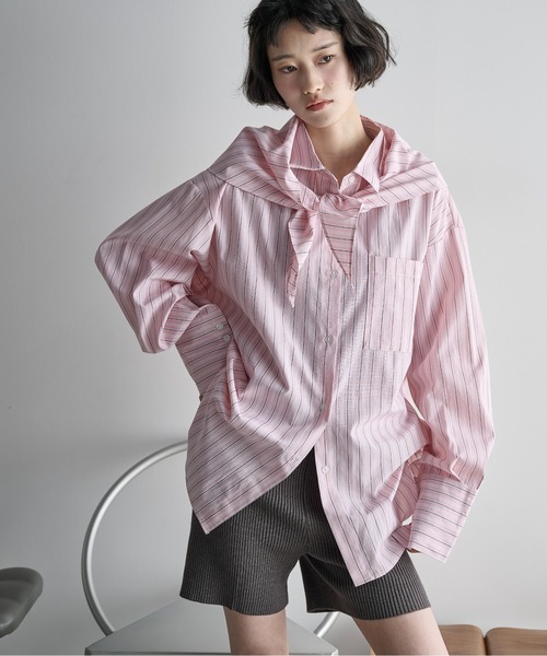 ストールセットオーバーサイズストライプシャツ（シャツ/ブラウス
