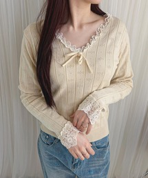 frunco | 【ZOZOTOWN限定】Vネックレースカットトップス(Tシャツ/カットソー)