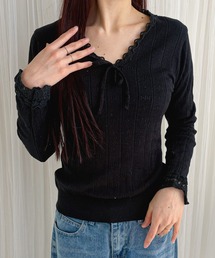 【ZOZOTOWN限定】Vネックレースカットトップス