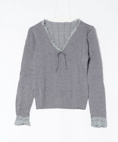 frunco（フランコ）の「【ZOZOTOWN限定】Vネックレースカットトップス（Tシャツ/カットソー・レディース・グレー/アイボリー/ブラック・FREE）」の7枚目の写真
