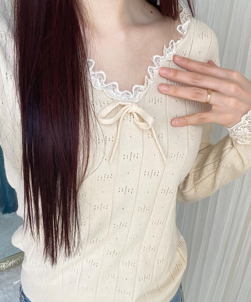 frunco（フランコ）の「【ZOZOTOWN限定】Vネックレースカットトップス（Tシャツ/カットソー・レディース・グレー/アイボリー/ブラック・FREE）」の17枚目の写真