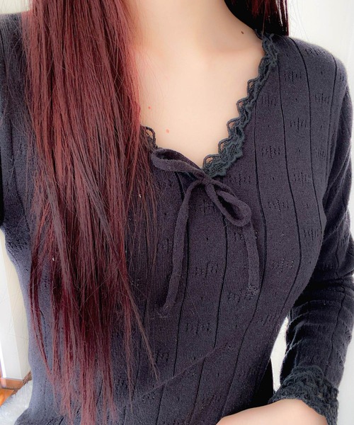 frunco（フランコ）の「【ZOZOTOWN限定】Vネックレースカットトップス（Tシャツ/カットソー・レディース・グレー/アイボリー/ブラック・FREE）」の22枚目の写真