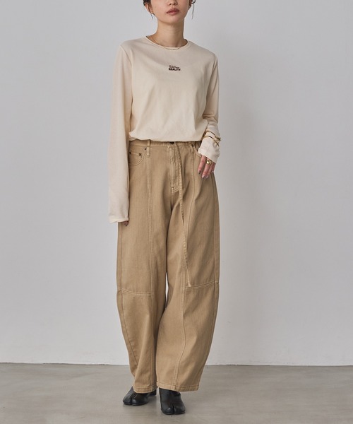 hunch（ハンチ）の「デニム/ツイル バレルパンツ（デニムパンツ・レディース・ライトインディゴブルー/ベージュ/ワンウォッシュ・FREE）」の9枚目の写真