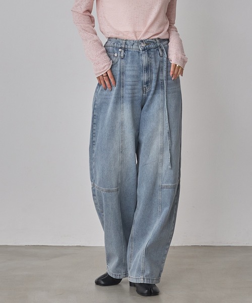 hunch（ハンチ）の「デニム/ツイル バレルパンツ（デニムパンツ・レディース・ライトインディゴブルー/ベージュ/ワンウォッシュ・FREE）」の10枚目の写真