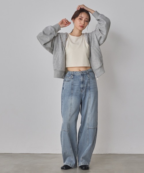 hunch（ハンチ）の「デニム/ツイル バレルパンツ（デニムパンツ・レディース・ライトインディゴブルー/ベージュ/ワンウォッシュ・FREE）」の19枚目の写真