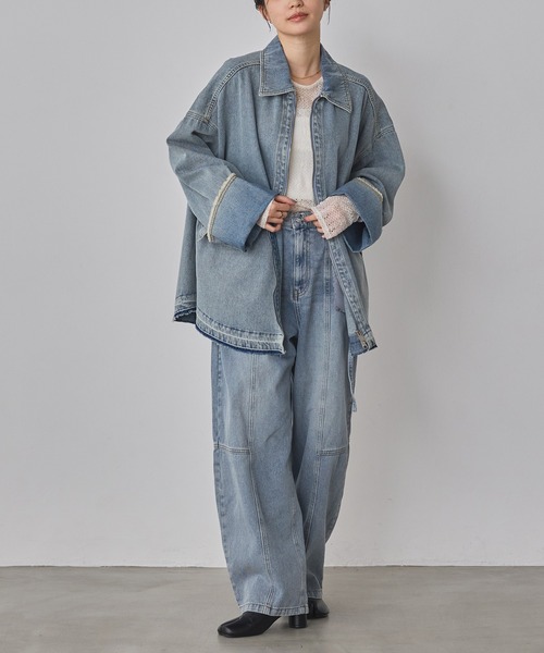 hunch（ハンチ）の「デニム/ツイル バレルパンツ（デニムパンツ・レディース・ライトインディゴブルー/ベージュ/ワンウォッシュ・FREE）」の22枚目の写真