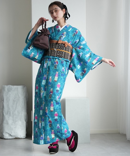 utatane(ウタタネ)の「着物 単衣 ニコアンティーク ファッションリーダー(着物・レディース・グリーン・FREE)」の2枚目の写真