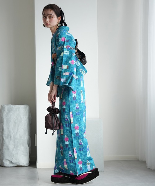 utatane(ウタタネ)の「着物 単衣 ニコアンティーク ファッションリーダー(着物・レディース・グリーン・FREE)」の3枚目の写真