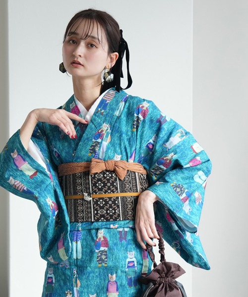 utatane(ウタタネ)の「着物 単衣 ニコアンティーク ファッションリーダー(着物・レディース・グリーン・FREE)」の5枚目の写真