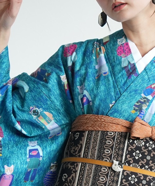 utatane(ウタタネ)の「着物 単衣 ニコアンティーク ファッションリーダー(着物・レディース・グリーン・FREE)」の7枚目の写真