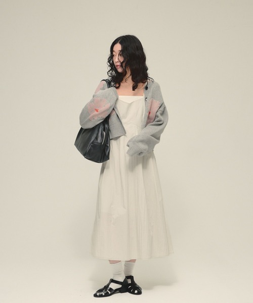 eL（エル）の「【eL】5G Flower Jacquard Cardigan/641224（カーディガン/ボレロ・レディース・グレー系/ネイビー系・FREE）」の3枚目の写真