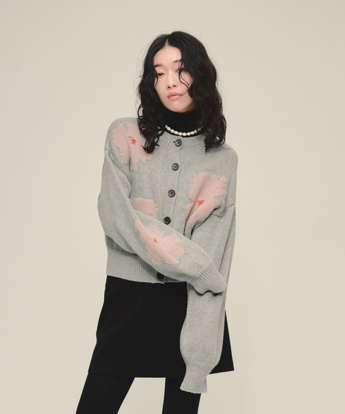 eL（エル）の「【eL】5G Flower Jacquard Cardigan/641224（カーディガン/ボレロ・レディース・グレー系/ネイビー系・FREE）」の8枚目の写真
