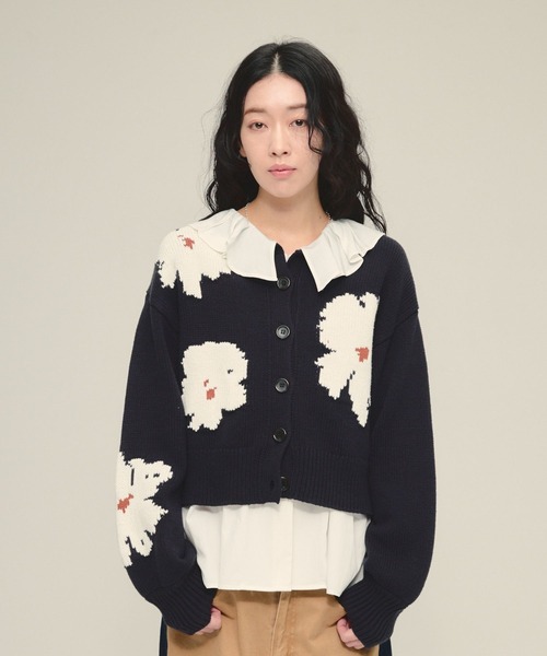 eL（エル）の「【eL】5G Flower Jacquard Cardigan/641224（カーディガン/ボレロ・レディース・グレー系/ネイビー系・FREE）」の12枚目の写真