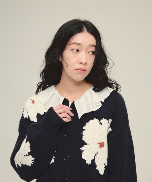 eL（エル）の「【eL】5G Flower Jacquard Cardigan/641224（カーディガン/ボレロ・レディース・グレー系/ネイビー系・FREE）」の13枚目の写真