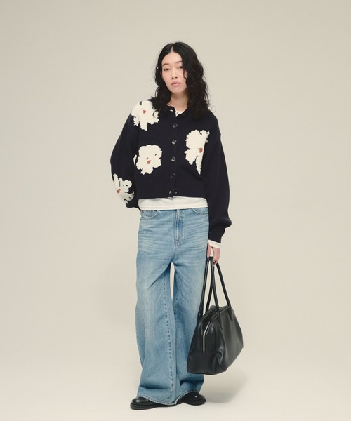eL（エル）の「【eL】5G Flower Jacquard Cardigan/641224（カーディガン/ボレロ・レディース・グレー系/ネイビー系・FREE）」の14枚目の写真