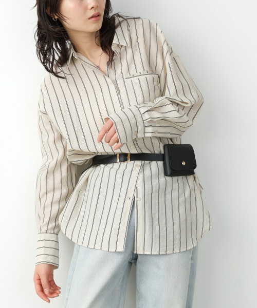 Bab（バブ）の「シアーストライプシャツ（シャツ/ブラウス・レディース・ライトピンク/アイボリー/ブルー・M）」の2枚目の写真