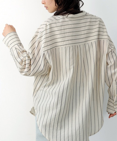 Bab（バブ）の「シアーストライプシャツ（シャツ/ブラウス・レディース・ライトピンク/アイボリー/ブルー・M）」の4枚目の写真