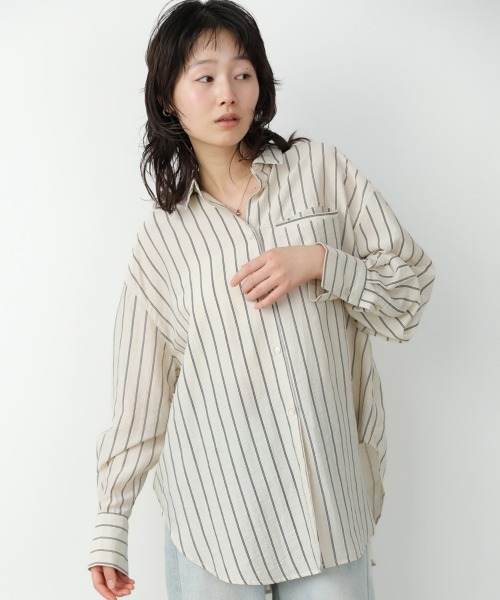 Bab（バブ）の「シアーストライプシャツ（シャツ/ブラウス・レディース・ライトピンク/アイボリー/ブルー・M）」の5枚目の写真