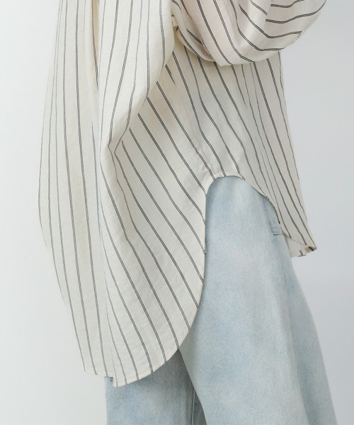 Bab（バブ）の「シアーストライプシャツ（シャツ/ブラウス・レディース・ライトピンク/アイボリー/ブルー・M）」の7枚目の写真