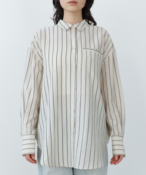 Bab（バブ）の「シアーストライプシャツ（シャツ/ブラウス・レディース・ライトピンク/アイボリー/ブルー・M）」の8枚目の写真