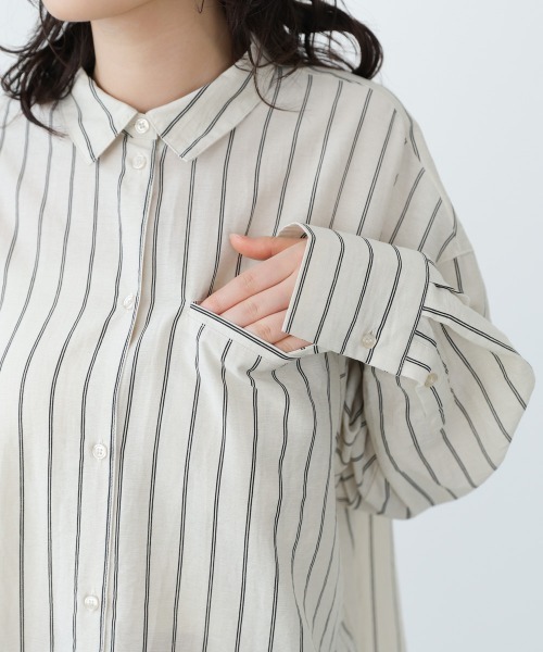 Bab（バブ）の「シアーストライプシャツ（シャツ/ブラウス・レディース・ライトピンク/アイボリー/ブルー・M）」の10枚目の写真