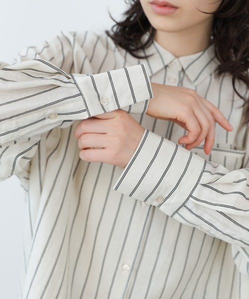 Bab（バブ）の「シアーストライプシャツ（シャツ/ブラウス・レディース・ライトピンク/アイボリー/ブルー・M）」の11枚目の写真