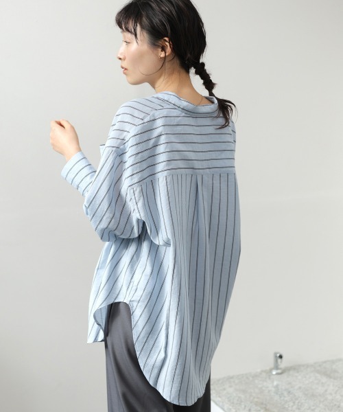 Bab（バブ）の「シアーストライプシャツ（シャツ/ブラウス・レディース・ライトピンク/アイボリー/ブルー・M）」の16枚目の写真