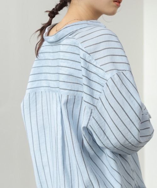 Bab（バブ）の「シアーストライプシャツ（シャツ/ブラウス・レディース・ライトピンク/アイボリー/ブルー・M）」の18枚目の写真