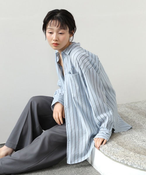 Bab（バブ）の「シアーストライプシャツ（シャツ/ブラウス・レディース・ライトピンク/アイボリー/ブルー・M）」の19枚目の写真