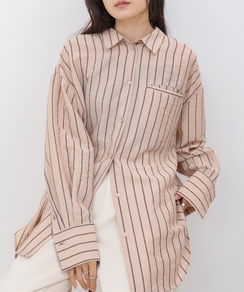 Bab（バブ）の「シアーストライプシャツ（シャツ/ブラウス・レディース・ライトピンク/アイボリー/ブルー・M）」の20枚目の写真