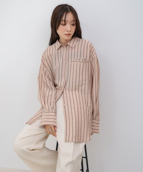 Bab（バブ）の「シアーストライプシャツ（シャツ/ブラウス・レディース・ライトピンク/アイボリー/ブルー・M）」の21枚目の写真