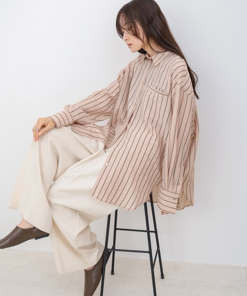 Bab（バブ）の「シアーストライプシャツ（シャツ/ブラウス・レディース・ライトピンク/アイボリー/ブルー・M）」の22枚目の写真