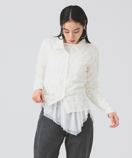 Ray BEAMS（レイビームス）の「カット レース シャツ（シャツ/ブラウス・レディース・オフホワイト/ブラック・ONE SIZE）」の6枚目の写真