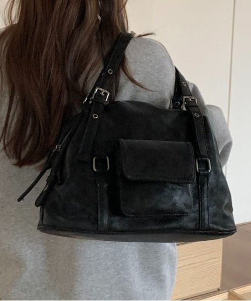 FINEnough(ファインナフ)の「アウトポケットミニボストンバッグ(ショルダーバッグ・レディース・ブラウン/キャメル/ブラック/アイボリー・FREE)」の21枚目の写真