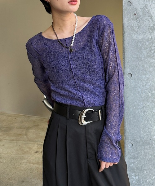 PAGEBOY（ページボーイ）の「メロメロンレース2WAYロングスリーブ【前後2WAY仕様】（Tシャツ/カットソー・レディース・ブラック/オフホワイト/ブルー/グレイッシュベージュ・FREE）」の4枚目の写真