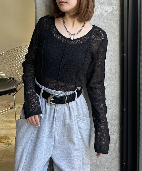 PAGEBOY（ページボーイ）の「メロメロンレース2WAYロングスリーブ【前後2WAY仕様】（Tシャツ/カットソー・レディース・ブラック/オフホワイト/ブルー/グレイッシュベージュ・FREE）」の2枚目の写真