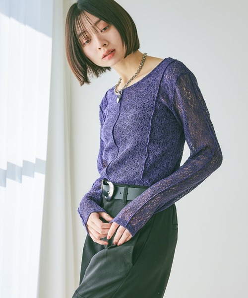 PAGEBOY（ページボーイ）の「メロメロンレース2WAYロングスリーブ【前後2WAY仕様】（Tシャツ/カットソー・レディース・ブラック/オフホワイト/ブルー/グレイッシュベージュ・FREE）」の19枚目の写真