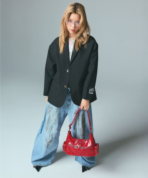 X-girl（エックスガール）の「DOUBLE ZIP FAUX LEATHER BAG（ショルダーバッグ・レディース・ブラック/レッド・ONE SIZE）」の5枚目の写真