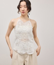 ハンドメイド　ニット　キャミソール( 白×シルバー)✩‧₊ NAKAGAMI ラメニットキャミ シルバー N0724A0014 | geep