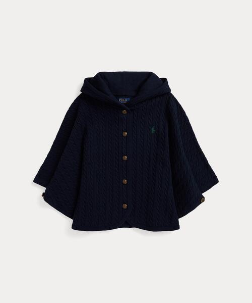 RALPH LAUREN コットン　ケーブル編みポンチョ　サイズS ミニケーブル コットン フーデッド ポンチョ（ポンチョ）｜POLO RALPH