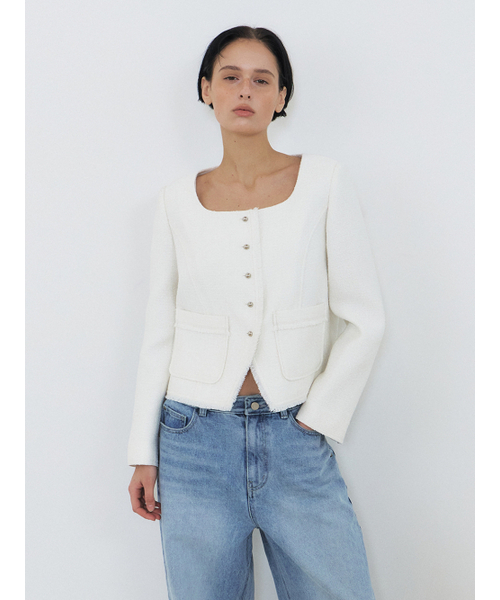 ETMON(エトモン)の「Button Square Tweed Jacket, White(その他アウター・レディース・その他・S/M)」の1枚目の写真
