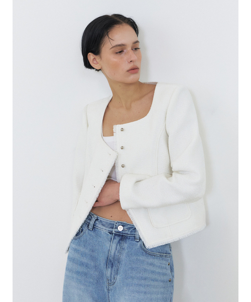 ETMON(エトモン)の「Button Square Tweed Jacket, White(その他アウター・レディース・その他・S/M)」の2枚目の写真