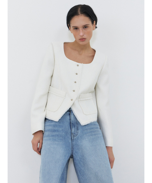 ETMON(エトモン)の「Button Square Tweed Jacket, White(その他アウター・レディース・その他・S/M)」の3枚目の写真