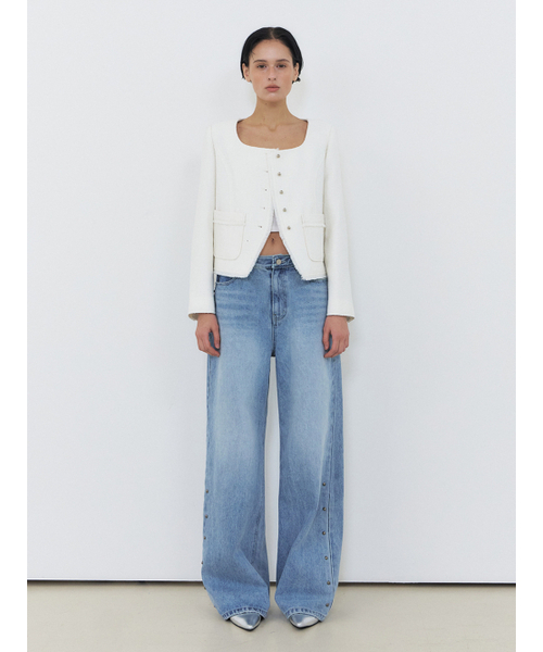 ETMON(エトモン)の「Button Square Tweed Jacket, White(その他アウター・レディース・その他・S/M)」の4枚目の写真