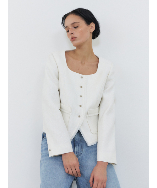ETMON(エトモン)の「Button Square Tweed Jacket, White(その他アウター・レディース・その他・S/M)」の5枚目の写真