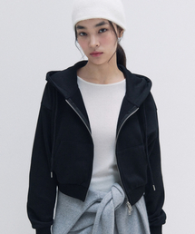 NUBASIC CROP HOODED ZIP-UP BLACK